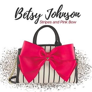 Betsey Johnson Black & White Vertical Stripe Pink Bow Purse